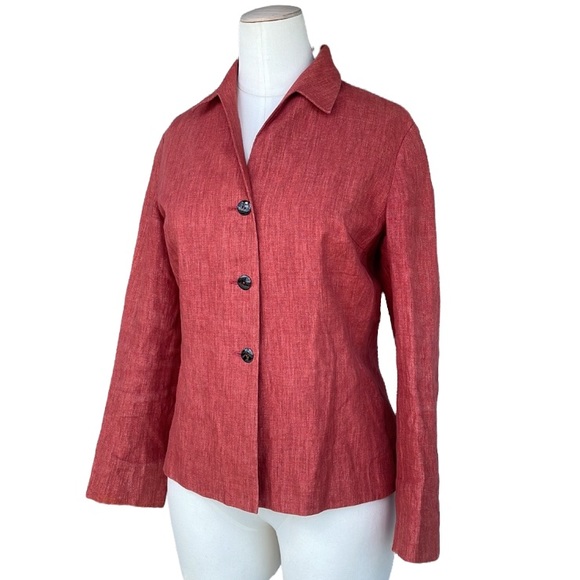 Vintage Jackets & Blazers - Vintage SIGRID OLSEN 100% Linen Blazer Jacket Rust Red Size 6 Petite
